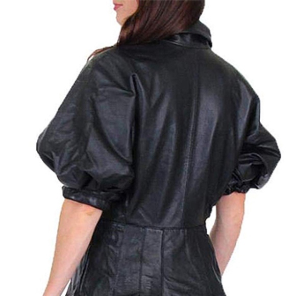 Juicy Couture Leather Puff Sleeve Shirt Dress - Picture 4 of 5